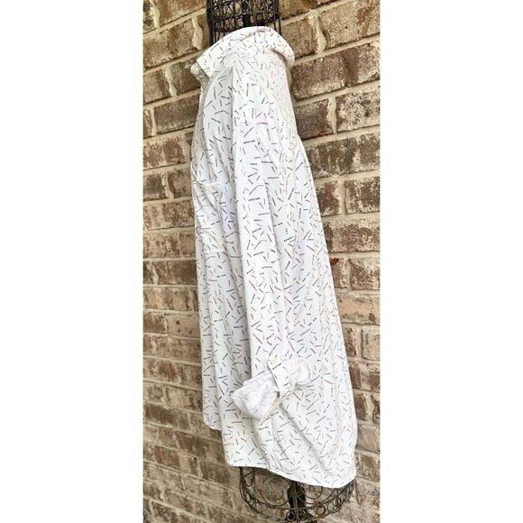 Cosmic Blue Love Roll Tab Sleeve Shirt XL White Hi Low New York Paris Traveler - Picture 8 of 12